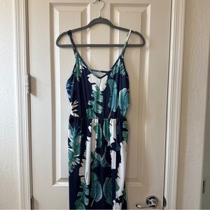Tropical Leaf Print Maxi Dress